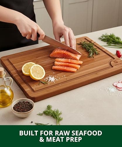 ROYAL CRAFT WOOD Wooden Cutting Boards for Kitchen Appliances - Non Toxic Bamboo Wood Cutting Board Set with Deep Juice Groove, Side Handles, Charcuterie & Butcher Block for Meat, Meal Prep & Serving thumbnail 8