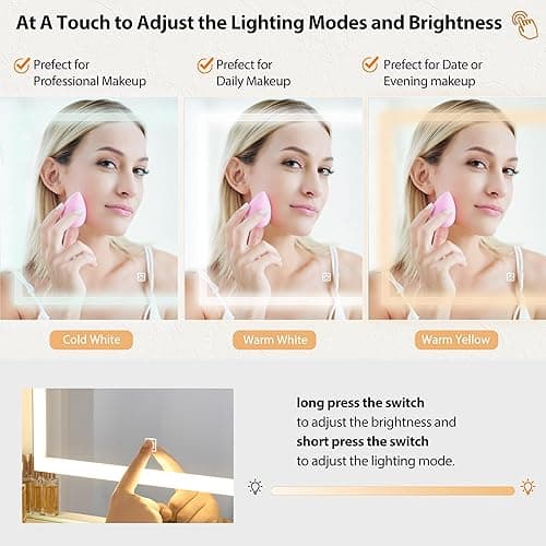 ANWBROAD Vanity Desk Table with Lighted Mirror 39.4“ Girls Makeup Vanity with Power Outlet 3 Colors Lighting Adjustable Brightness Vanity Table for Women Bedroom Dressing Room White UBDT65W thumbnail 4