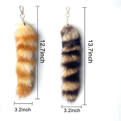 LAIDIC 2pcs Fluffy Raccoon Tail Keychain,tail fox tail, Used for bag keychains or cosplay Costumes thumbnail 2