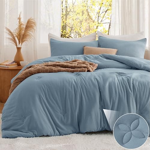 Bedsure Twin Comforter Set Mineral Blue, Soft Prewashed Twin Size Bedding, Quilted Comforter with Clover Design, Down Alternative Comforter for All Seasons, 2 Pieces Bed Set with 1 Pillow Sham - Image 1