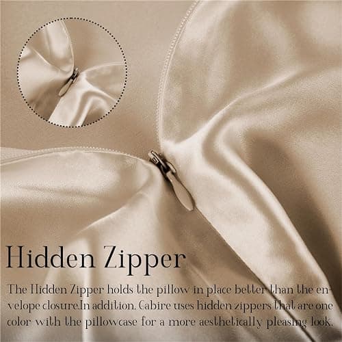 Gabire Mulberry Silk Pillow Case for Hair and Skin Prevent Acne Pillowcases Both Sides Real Silk Pillowcases Organic Silk Pillowcase with Hidden Zipper, Champagne, Queen (20"×30") thumbnail 4