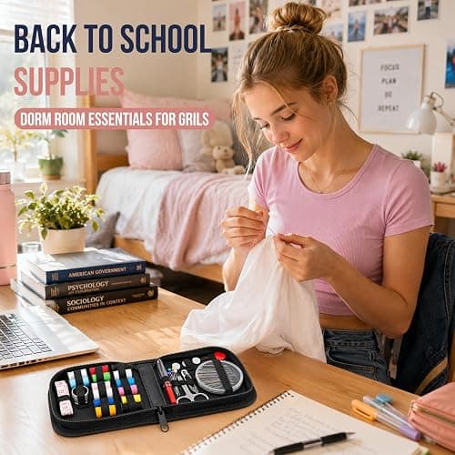 Coquimbo Sewing Kit Mini, Dorm Room Essentials, Portable Needle and Thread Kit with Scissors, Tape Measure, Thimble & Sewing Needles for Adults, College Students, Travel, Emergency Repair (Black, S) thumbnail 7