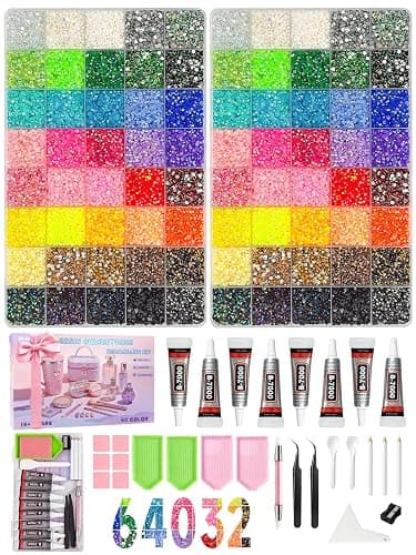 Wliurf 64032Pcs Bedazzling Kit, 40Colors 3mm Bedazzler Kit with Rhinestones | Resin Bedazzle Kit with B7000 Jewelry Glue & Tools, for Book Clothes Makeup DIY Crafts, Birthday Gifts for Teen Girls Women - Image 1