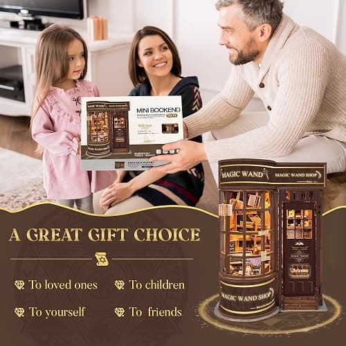 CUTEROOM Book Nook Kit for Adults, 3D Wooden Puzzle DIY Miniature Dollhouse Booknook Kit, Tiny House Building Kit with LED Light for Bookshelf Insert Decor- Magic Wand - Magic Wand thumbnail 5