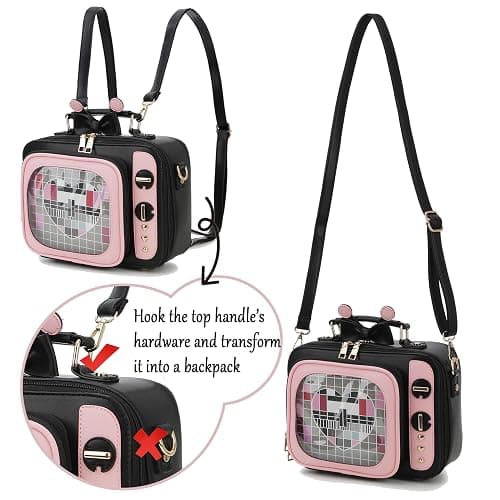 ENJOININ Retro TV Shaped Ita Bag Backpack Small Pin Display Bag with Inserts Cute Ita Crossbody Bag for Enamel Pins Display thumbnail 5