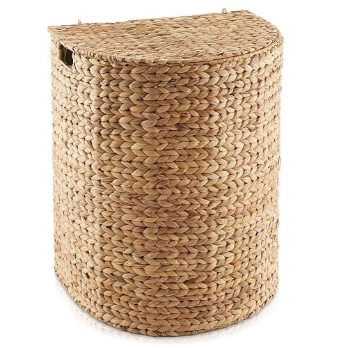 Casafield Half Moon Laundry Hamper with Lid and Removable Liner Bag - Natural, Woven Water Hyacinth Laundry Basket for Clothes and Towels thumbnail 4