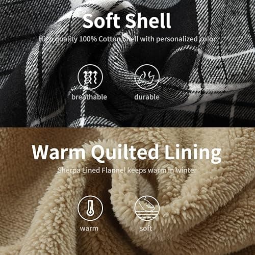 Derbars Men's Cotton Plaid Shirts Jacket Fleece Lined Flannel Shirts Sherpa Button Down Jackets with Hood for Men thumbnail 7