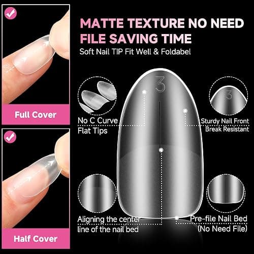 UNA GELLA Short Oval Almond Nails, 504Pcs Pre-shape Fake Nails Full Matte Cover Acrylic Round Almond Gel Nail Tips, 15 Sizes No C Curve Press on Nails for Nail Extension Art DIY Salon thumbnail 4