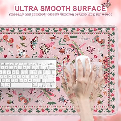 iCasso Pink Desk Pad Mat, XXL Large Mouse Pad, Desk Matt for Desktop, Anti-Slip Big Mousepad with Stitched Edges, Mouse Mat for Computer(Pink) thumbnail 3