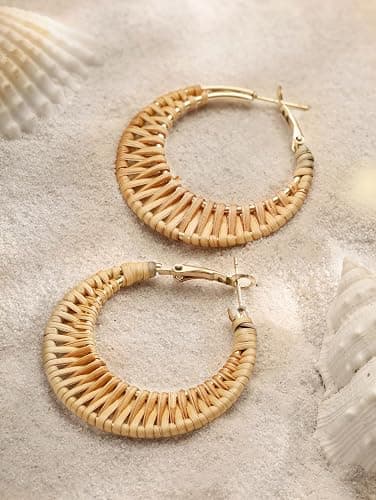 MINACHI Boho Handwoven Rattan Hoop Earrings, Bohemian Summer Beach Statement Jewelry Gift for Women (2) thumbnail 2
