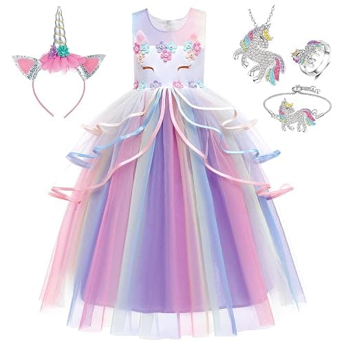 Unicorn Princess Dress Up Clothes for Little Girls – Costume, Jewelry and Headband - Image 1