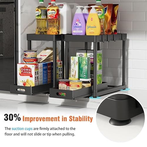 POUGNY 2 Pack Pull-Out Storage Organizers, Under Sink Organizer and Storage for Bathroom & Kitchen,Multi-Purpose Under Cabinet Organizers and storage Black thumbnail 3