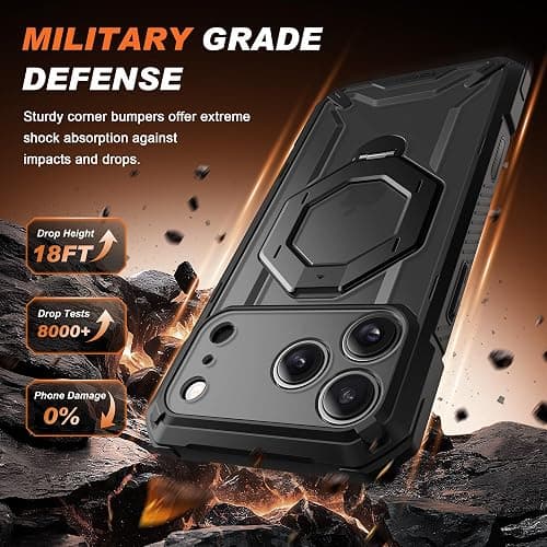TONGATE for iPhone 17 Pro Max Case with 360° Spin Magnetic Stand, [Compatible with MagSafe][Military-Grade Protection] with Privacy Screen Protector & Camera Control Cover for iPhone 17 ProMax, Black thumbnail 6