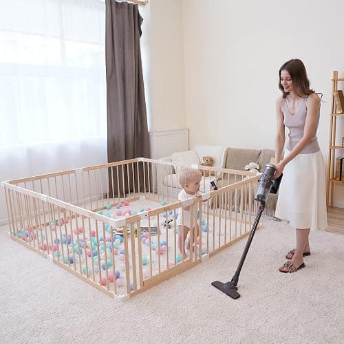 GGF Wooden Baby Playpen -63 * 47 * 24 in, Large Wood Gate Playpen for Babies and Toddlers, Baby Fence Play Yard with Door for Kids Activity Center thumbnail 2