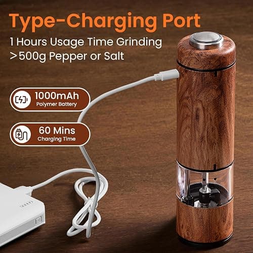 Electric Salt and Pepper Grinder Set, Refillable, Salt and Pepper Shaker, Automatic Salt and Pepper Grinder Set with LED Light, Adjustable Coarseness, One Hand Operation, Mill thumbnail 3
