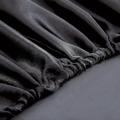 Homiest Black Satin Fitted Sheet Queen Size, Deep Pocket, Luxury & Ultra Soft Bedding - Queen - Fitted - Black thumbnail 4