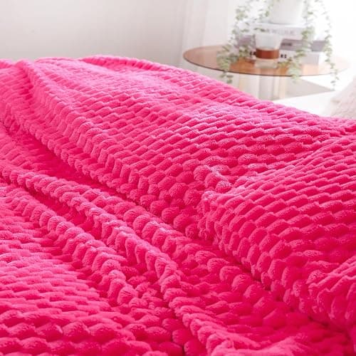 Puncuntex Hot Pink Throw Blanket 50"×60" inches Gifts for Mom Fuzzy 3D Jacquard Decorative Flannel Fleece Super Soft Plush Cozy Blanket for Couch Sofa Chair Lightweight thumbnail 5