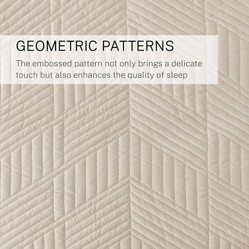 Exclusivo Mezcla Ultrasonic Twin Quilt Bedding Set, Lightweight Brich Beige Bedspreads Soft Modern Geometric Coverlet Set for All Seasons (1 Quilt and 1 Pillow Sham) thumbnail 5