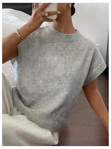 SOLY HUX Women's Ribbed Sweater Crew Neck Short Sleeve Loose Fit Floral Knit Pullover Tops thumbnail 4
