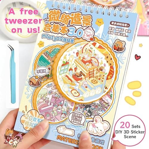 20 Sets DIY 3D House Stickers Scene Collection Book for Children Adults - Magic House, with Tweezers Make Your Own House Stickers Therapy for Adult Relief Stress thumbnail 3