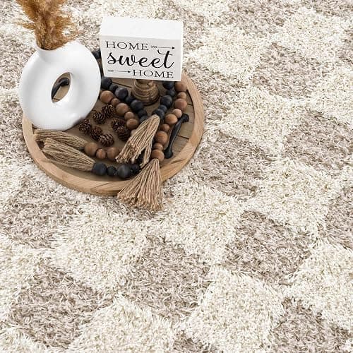 Hauteloom Marshmallow Modern Checkered Shag Area Rug - High Pile Fluffy Shaggy Carpet for Kids Room, Nursery, Living Room, Bedroom - Beige, Cream, White - 6'7" X 9'6" (6x9) thumbnail 5
