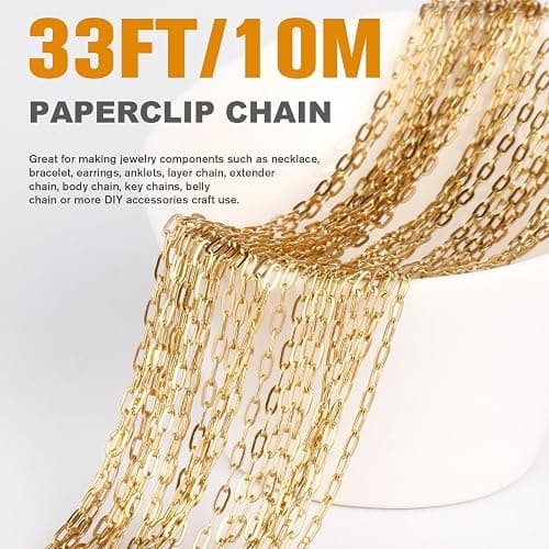 33FT Gold Paperclip Chain Jewelry 2MM 18K Gold PVD Plated Stainless Steel Paperclip Link Chain Roll Bulk for Jewelry Making thumbnail 2
