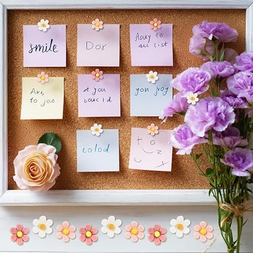 50 Cute Flower Push Pins for Corkboard & Bulletin Board - Decorative Floret Thumb Tacks for Office, Photo & Poster Wall thumbnail 2