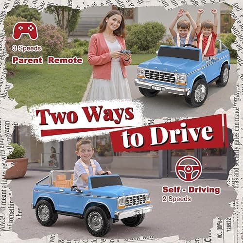 ANPABO Licensed Ford F-150 24V 2 Seater Ride on Car for Kids, Blue | Retro all-terrain 24v ride on toys for ages 3-8 w/parent remote, 4x100w motors, 3 speeds, large storage trunk & music player thumbnail 5