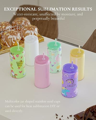 UIRZOTN 6 Pack Glass Cups With Lids and Straws, 16oz Stainless Steel Cup for Beer, Iced Coffee, Smoothie, Whiskey, Soda, Tea, Water - Sublimation With Coaster thumbnail 5