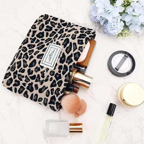 ZLFSRQ Leopard Makeup Bag Cute Cosmetic Bags for Women Cheetah Makeup Bag Canvas Large Capacity Travel Toiletry Bags Aesthetic Cosmetic Pouch for Purse Portable Zipper Skincare Storage Organizer thumbnail 2
