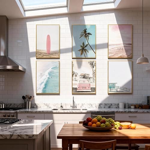 6 Pcs Casual Beach Wall Art 8x10 In Preppy Girl Gallery Wall Decor Tropical Sunbathing Coast Surfboard Bus Canvas Poster Prints Coastal for Bedrooms Living Rooms Ocean View Rooms Dorms thumbnail 5