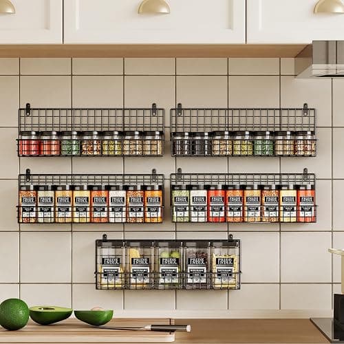 X-cosrack Spice Rack Organizer, 5-Tier Wall Spice Rack, Stackable Hanging Spice Jars Storage Racks, Great for Kitchen and Pantry, Up to Storage 48 Jars(Patent No.:D909138S) thumbnail 8