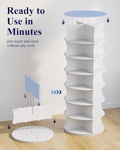 Kitsure Shoe Rack - 7-Tier Rotating Shoe Rack Tower, 360° Revolving Display & Storage Solution with Lazy Susan, Space-Saving Shoe Rack for Entryway, Closet, Bedroom, White thumbnail 9