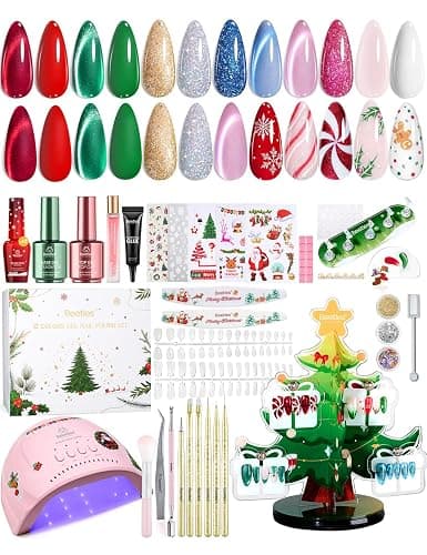Beetles 67Pcs Gel Nail Kit Crystal Christmas Gifts for Women Teen Girls - 12 Colors Cat Eye Red Glitter Gel Polish Kit with U V Light & Nails Stand Acrylic Holder Display Nails Stuff Manicure Set - Image 1