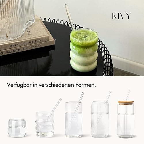 KIVY Trinkgläser Set mit Glas Strohhalm [4x 450ml] Eiskaffee, Wasser & Matcha Glas - Longdrinkgläser Set - Kaffee & Matcha Gläser - Kaffeegläser - Latte Macchiato Gläser - Hohe Cocktailgläser thumbnail 4