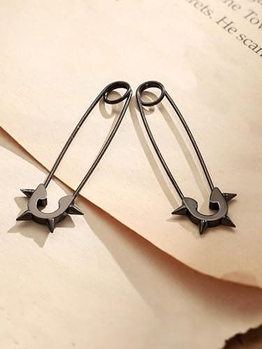 Sacina Black Spike Safety Pin Earrings, Punk Emo Grunge Earrings, Gothic Christmas Gift for Women thumbnail 7