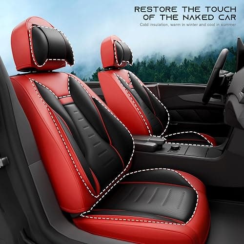 SLARY 5PCS Angel Wings Front and Back Car Seat Covers Auto Interior Accessories with Water Proof Nappa Leather for Cars SUV Pick-up Truck Universal Comfortable and Breathable (Full Set, Martha Red) thumbnail 6