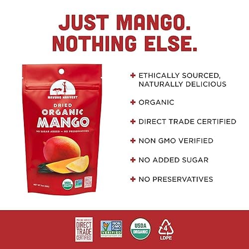 Mavuno Harvest Mango Dried Fruit Snacks | Unsweetened Organic Dried Mango Slices | Gluten Free Healthy Snacks for Kids and Adults | Vegan, Non GMO, Direct Trade | 2 Ounce, Pack of 3 thumbnail 3