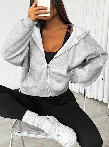 LilyCoco Womens Oversized Sweatshirt Zip Up Hoodie Long Sleeve Shirt with Pockets thumbnail 6