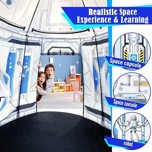Kids Ball Pit for Play Tent: 3PC Rocket Ship Baby Gifts, Spaceship Tents and Crawl Tunnel for Toddlers, Astronaut Pop Up Playhouse Toys for Indoor Outdoor Games (White) thumbnail 3