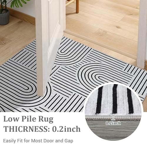 ROYHOME Washable Rug 5x7 Area Rugs for Living Room, Abstract Rug for Bedroom, Soft Rainbow Non Slip Rugs with Rubber Back, Low Pile Stain Resistant Boho Geometric Carpet for Dining Room, Blackwhite thumbnail 6