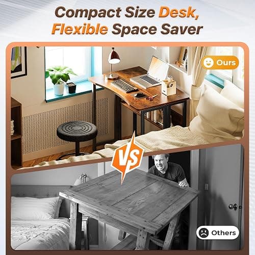 Huuger Folding Desk with Storage Shelf, 31.5 Inch Foldable Computer Table for Small Spaces, Space Saving Sofa Table for Couch, Writing Work Office Computer Desk, Easy to Fold, Rustic Brown thumbnail 3