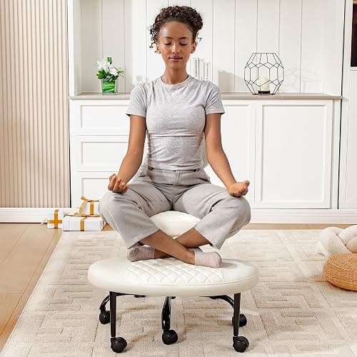 AtHope Ergonomic Cross Legged Office Chair with Wheels - Adjustable Height for Meditation, ADHD Desk & Yoga - Wide Criss Cross Design with Lumbar Support, Kneeling Chair - White thumbnail 7