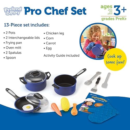Learning Resources Pretend & Play Pro Chef Set, Kitchen Toys for Kids, Pretend Kitchen, Pots and Pans for Kids, 13 Pieces, Ages 3+ thumbnail 6