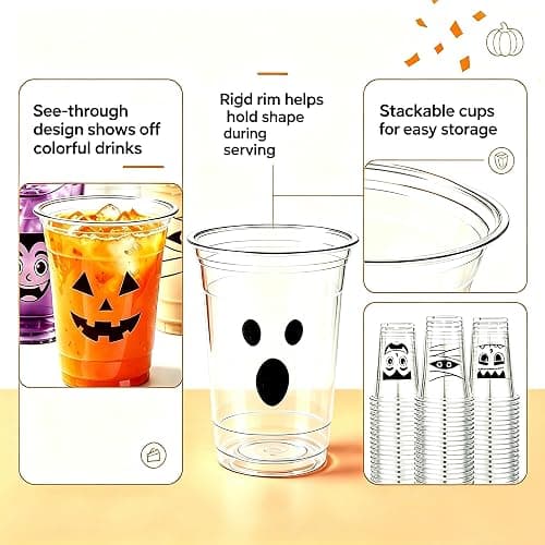 Lxdmnj 50 Pack Halloween Plastic Cups 12 Oz Disposable Halloween Party Cups Vampire Monster Ghost Pumpkin Party Cups for Party Supplies Coffee Wine Hot Cold Drinks thumbnail 4
