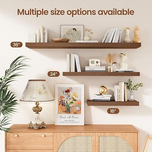 Feihorrm Floating Shelves, Wall Shelf Set of 2, 40cm Rustic Shelves, 16.5cm Deep Wall Shelf, MDF Wooden Shelving for Bathroom, Bedroom, Living Room and Kitchen, Vintage Brown, 40 x 16.5 x 3.1 cm thumbnail 4