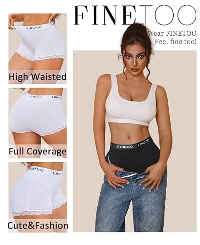 FINETOO 6 Pack Womens Underwear Cotton Boy Shorts High Waisted Full Coverage Boxer Briefs Sexy Lace Panties for Lady Girls thumbnail 5