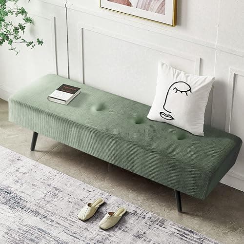 Comfy to go Entryway Bench - Green Bench for Bedroom, Modern Ottoman End of Bed, Corduroy Padded Benches for Living Room, Foyer, Mudroom, Hallway - 39" L x 14" W x 17" H thumbnail 6