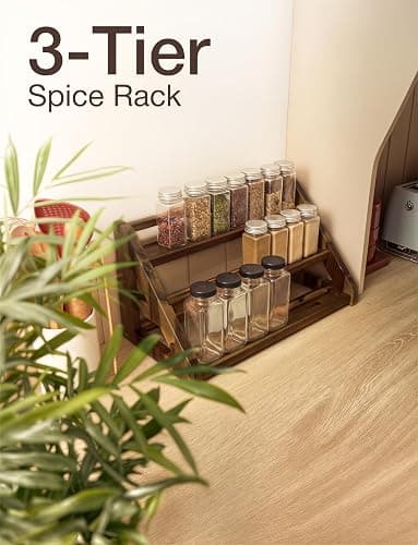 Tinamo Acacia Wood Spice Rack - Wooden 3-Tier Spice Rack Organizer for Countertop or Cabinet – Kitchen Spice Organizer and Seasoning Organizer Shelf (Walnut) thumbnail 5