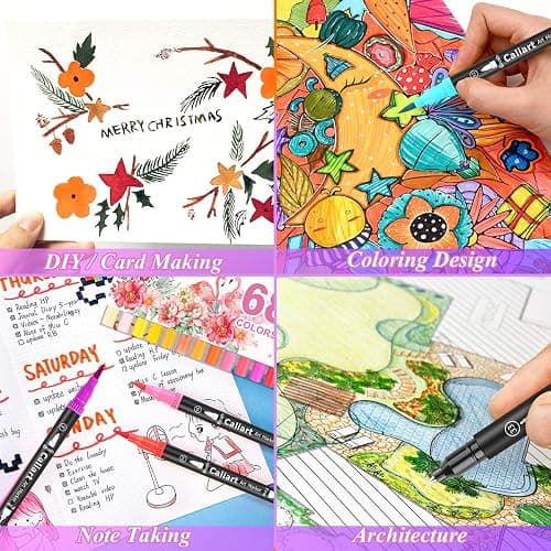 Caliart 34 Double Tip Brush Pens Art Markers, Artist Fine & Brush Pen Coloring Markers for Adult Book Cards Drawing Craft Kit Teacher Office Supplies thumbnail 7